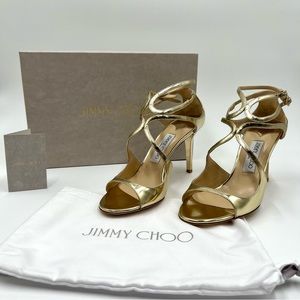 NWT Jimmy Choo Gold Strappy High Heel Sandals Size US 8.5 / EU 39